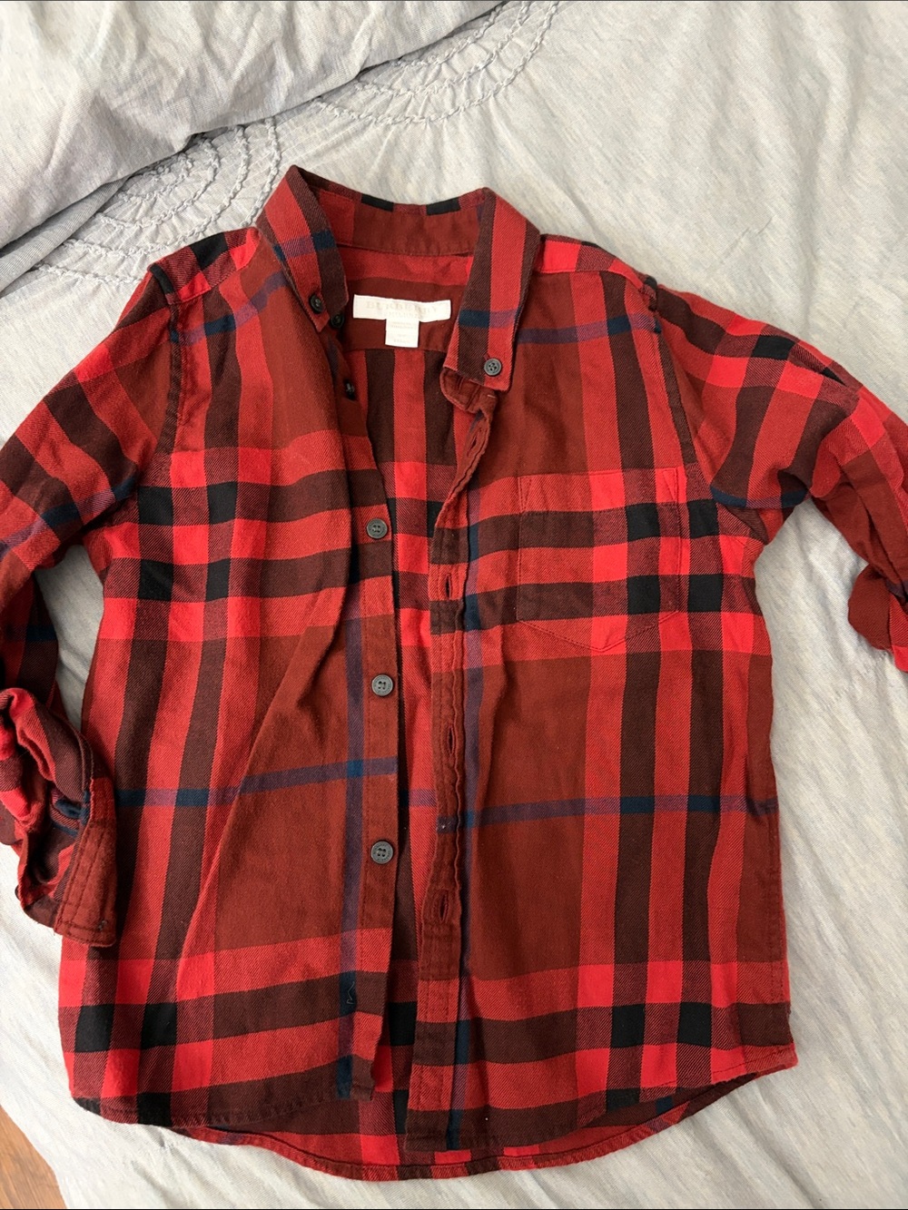 Burberry Red and Black Plaid Button-Down Shirt